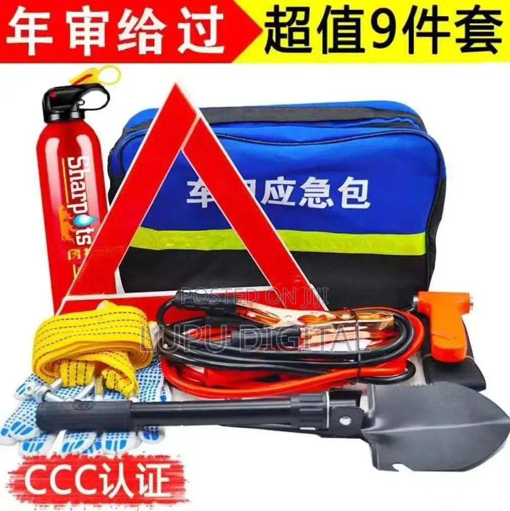 9pc Car Emergency Kit With a Fire Extinguisher, Tow Rope