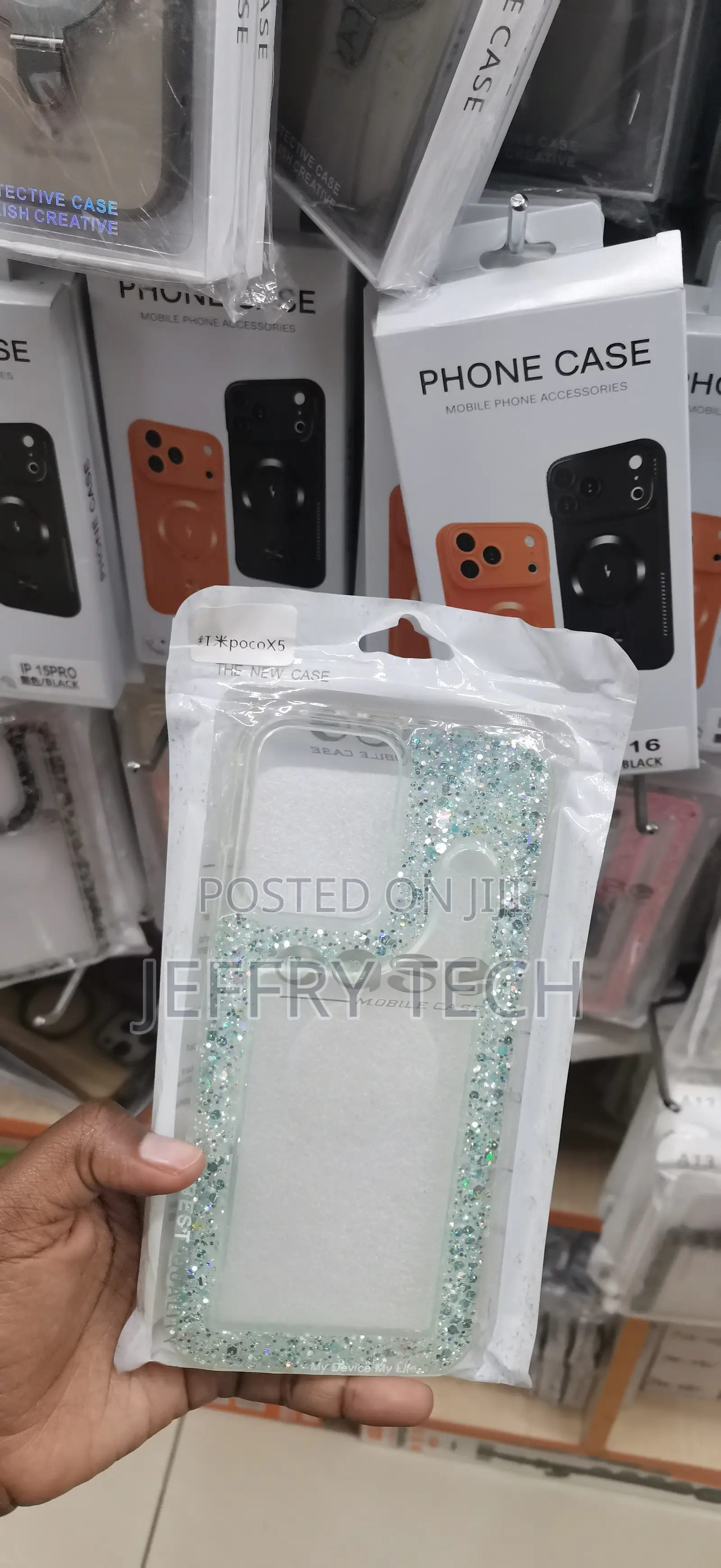 Poco X5 Silver and Light Turquoise Sparkling Glitter Pieces Case