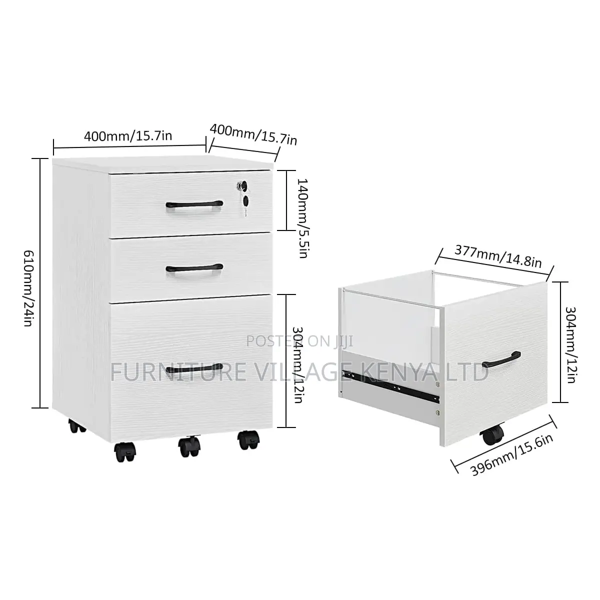 Pedestal 3-Drawer Wooden Cabinet.