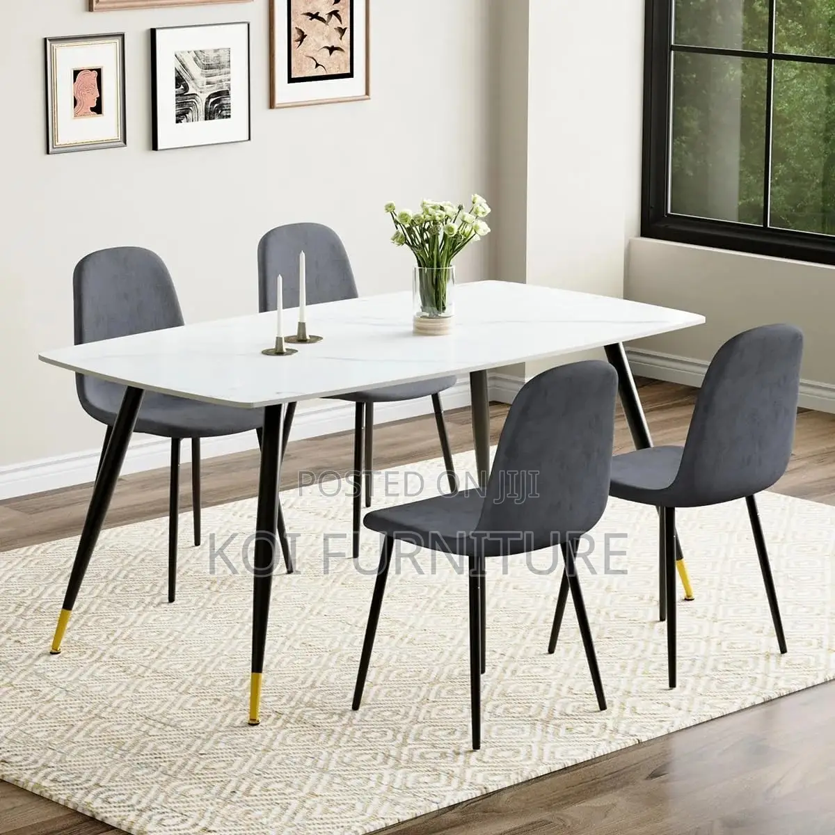 Dining Set; Four Seaters Marble Dining Set