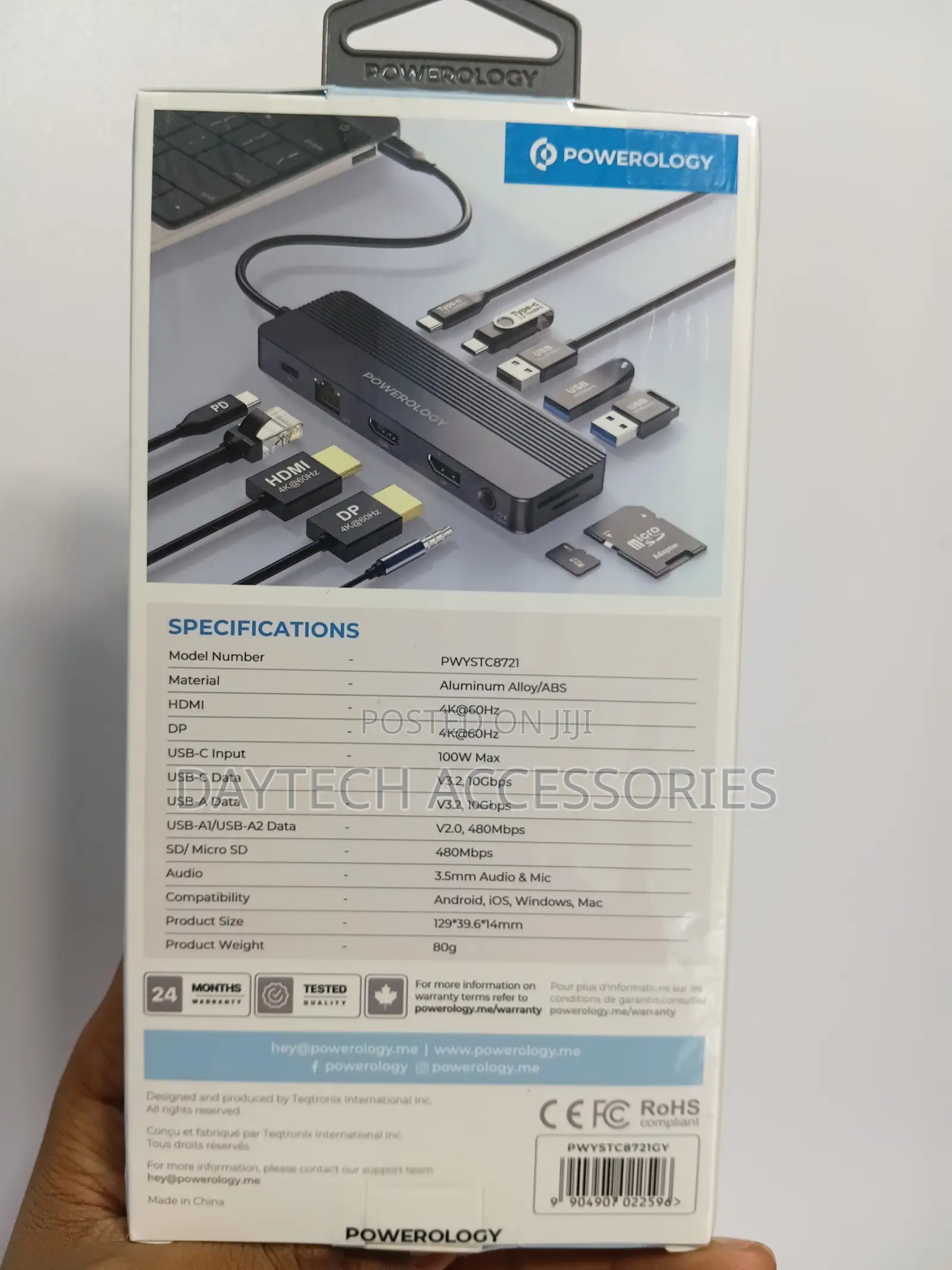 Powerology Pd 100w 12-in-1 Usb-C Hub Hdmi Dp Output - Grey