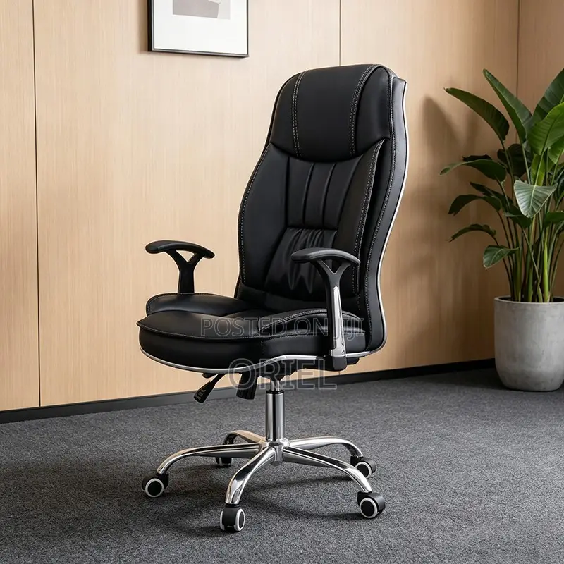 Office Chair : Executive Black Leather High-Back Office Chair