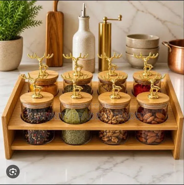 Exquisite 8pcs Kitchen Spice Rack Set With a Bamboo Stand
