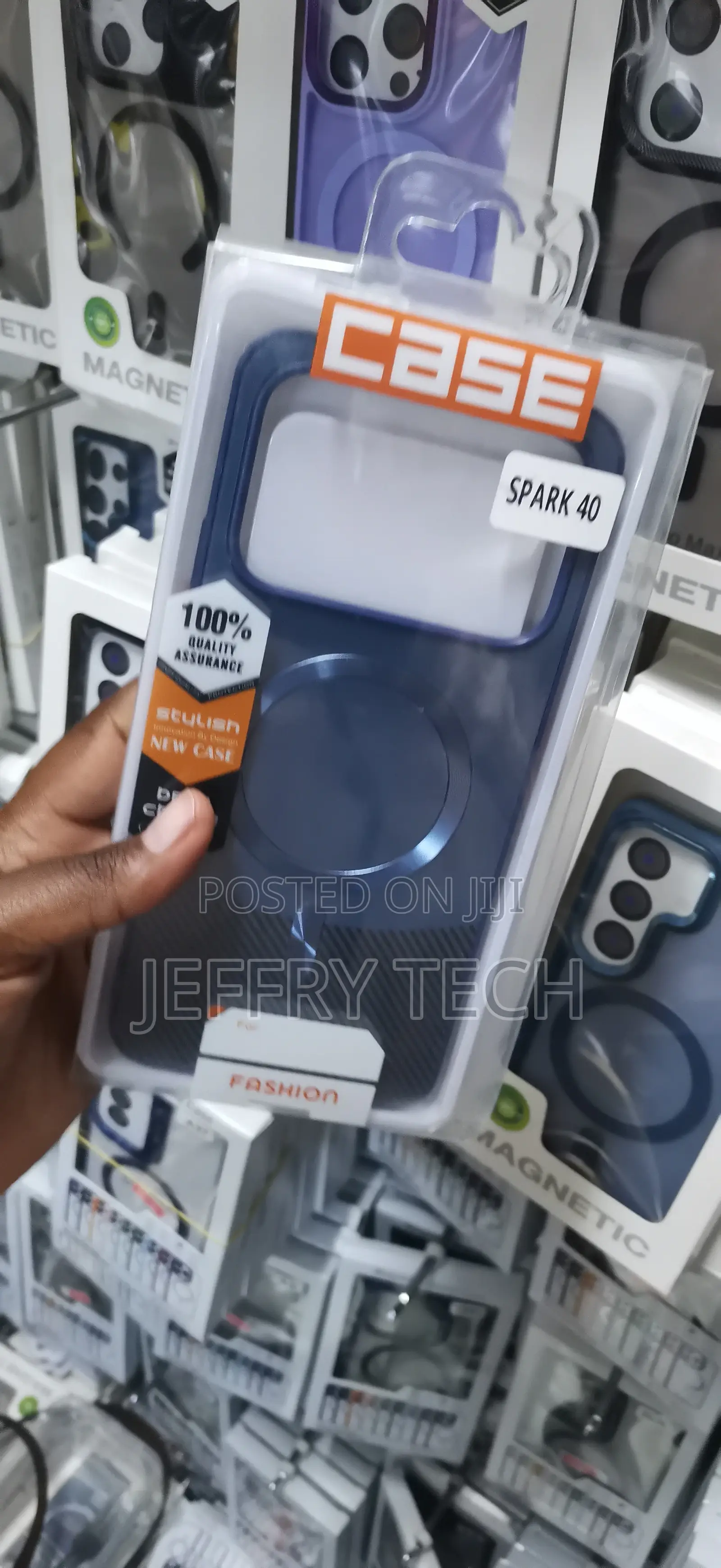 Spark 40 Premium Dark Blue and Carbon-Textured Phone Case