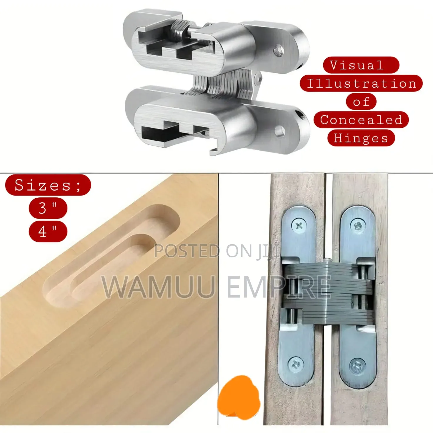 4-Inch Stainless Steel Concealed, or Hidden, Hinges.