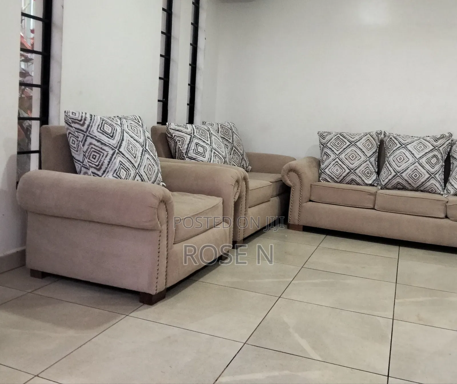 Beautiful Beige 7 Seater Fabric Sofa