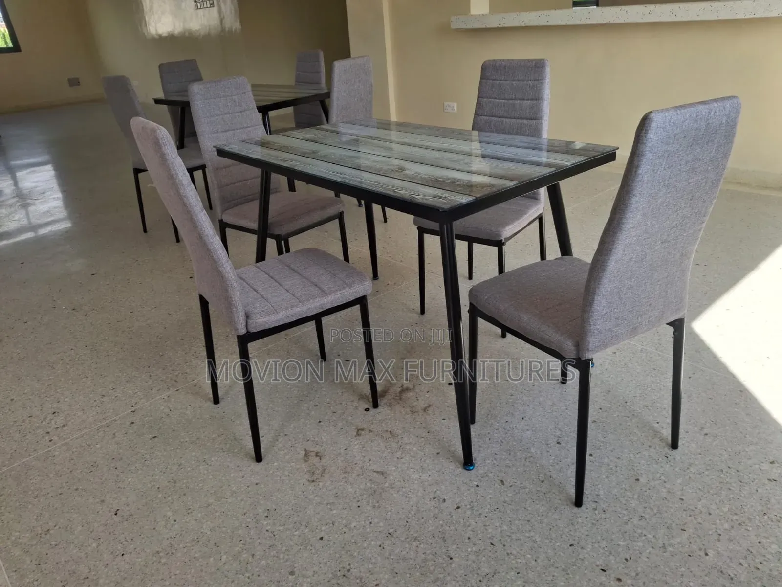 Fabric Chair Dinning Top Glass Table