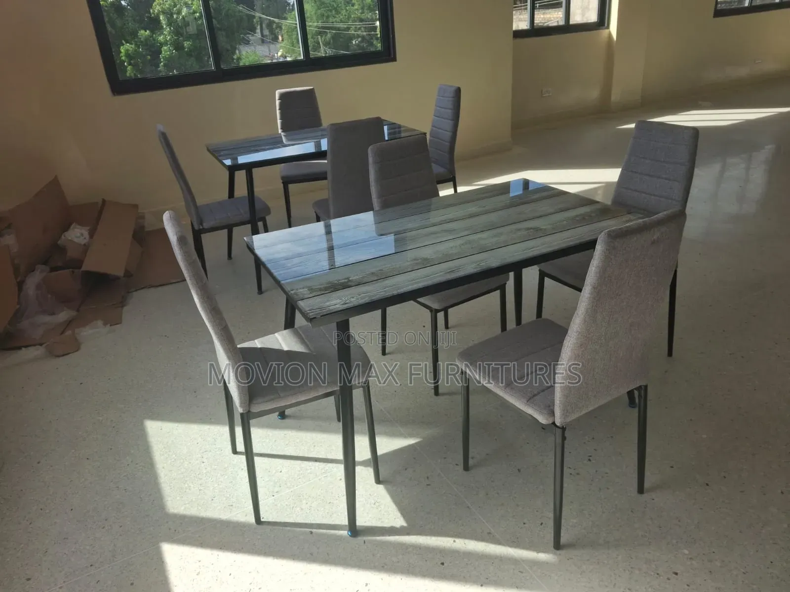 Fabric Chair Dinning Top Glass Table