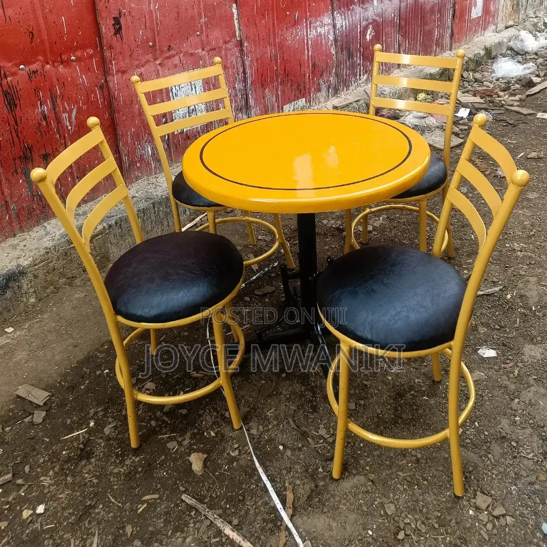 Restaurant Set With Gold Coated Frame, Black Cushion.