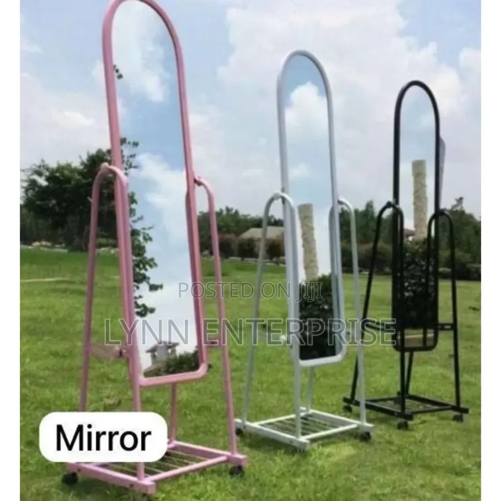 Executive Dressing Mirror With Wheels and Storage Rack