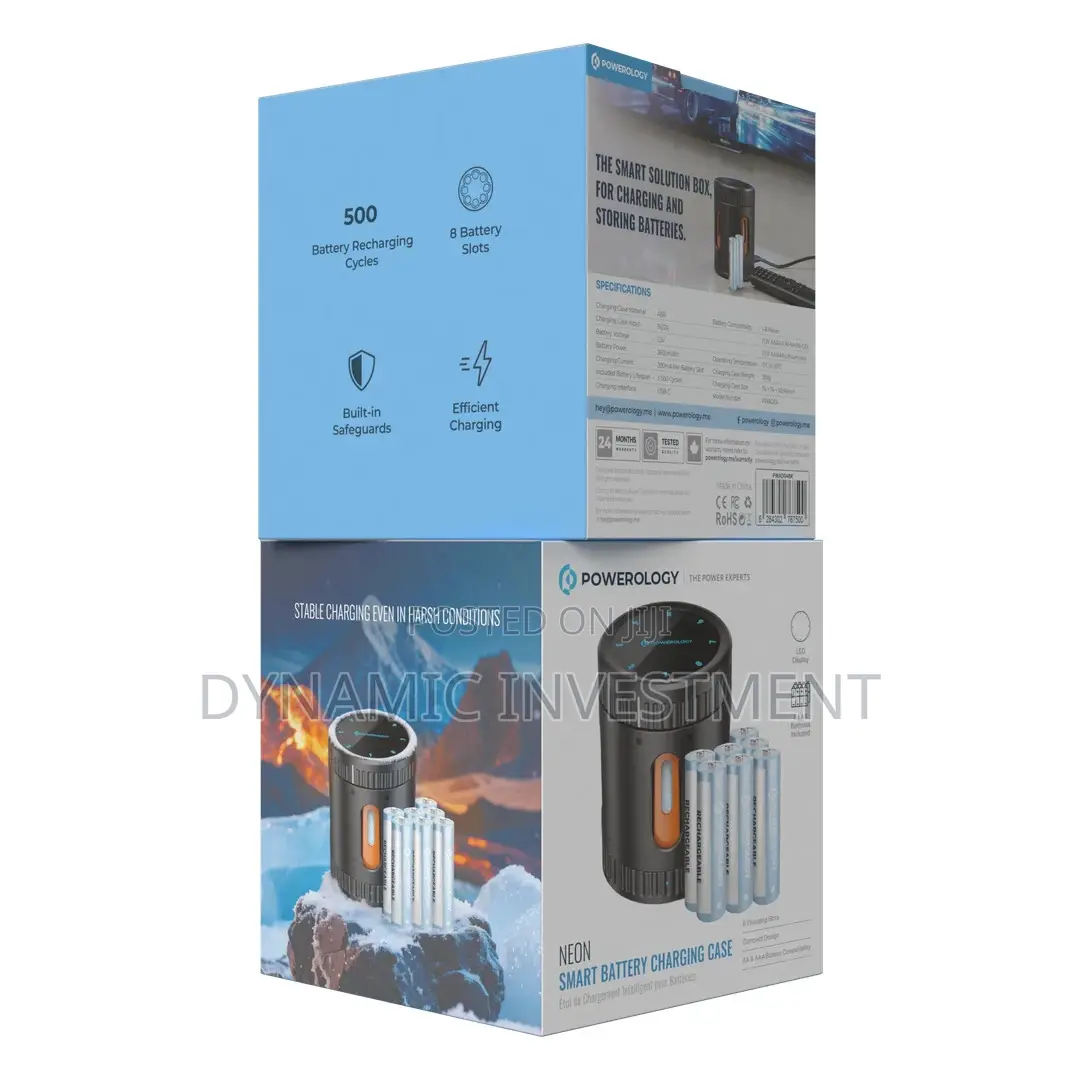 Powerology Rechargeable Aa Battery Neon With Smart Charging Case