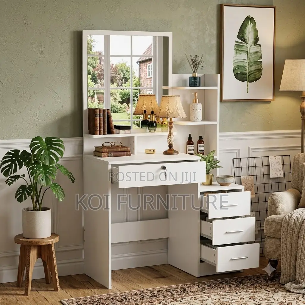 Dressers; Luxue White Dressing Vanity Table Set
