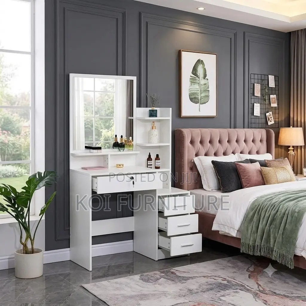 Dressers; Luxue White Dressing Vanity Table Set