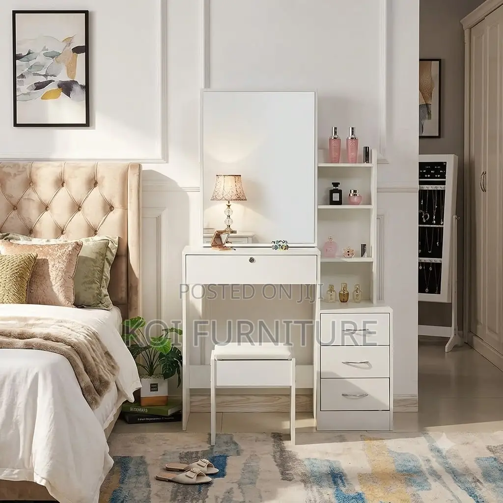 Dressers; Luxue White Dressing Vanity Table Set