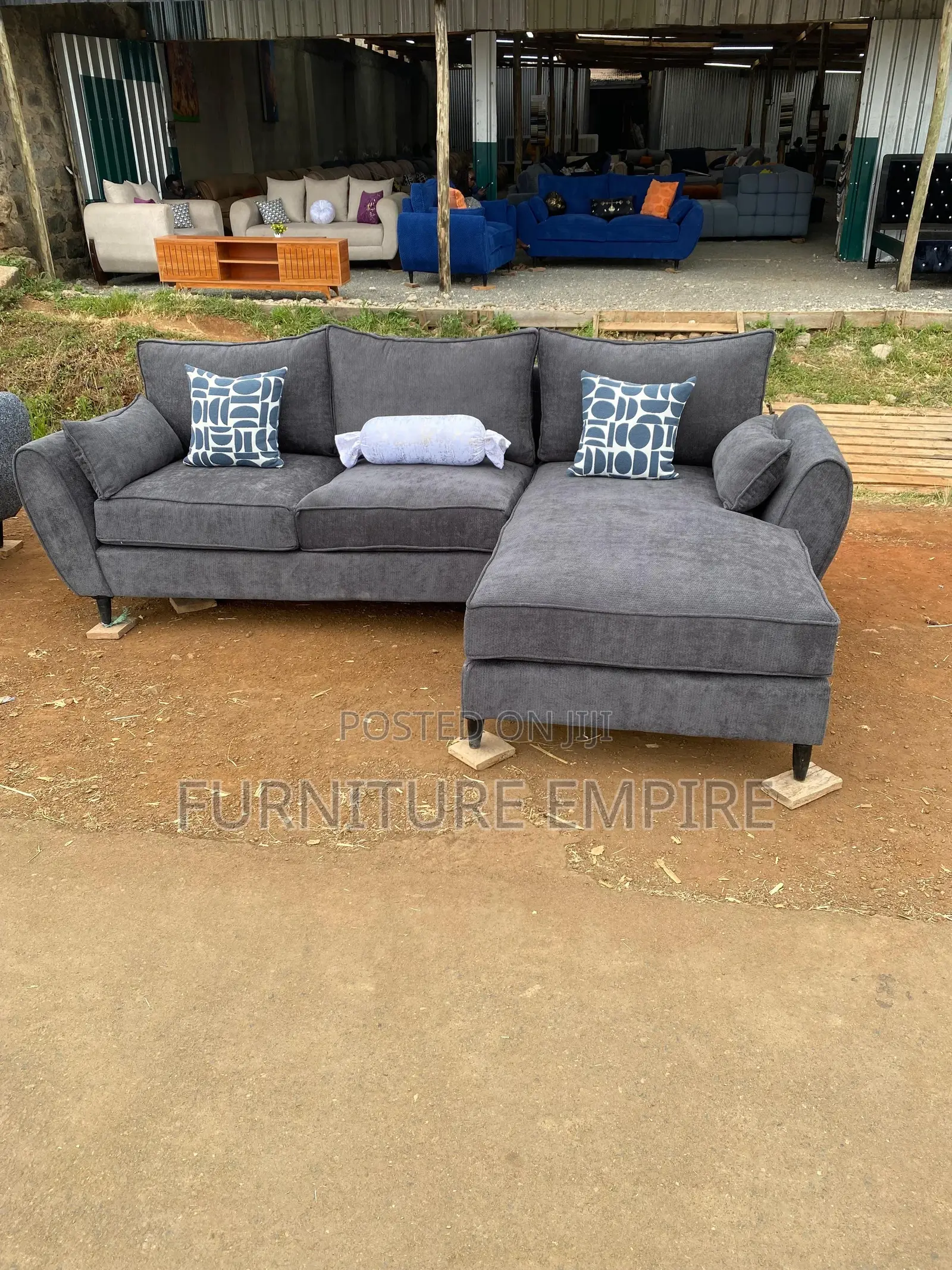 6-Seater L-Shaped Sofa Dark Gray Upholstered With Cushions