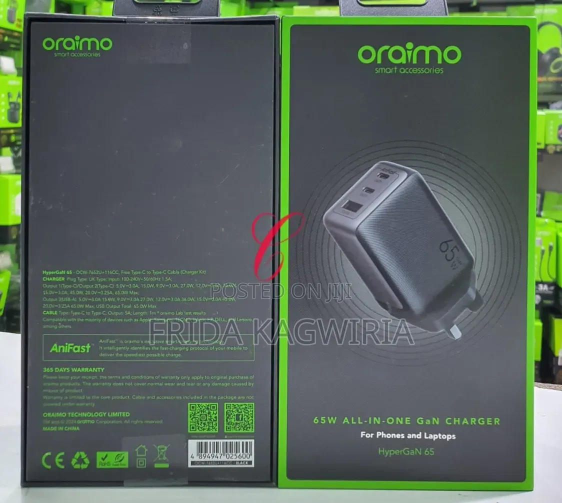Oraimo Hypergan 65w Gan Laptop and Phone Super Fast Charger