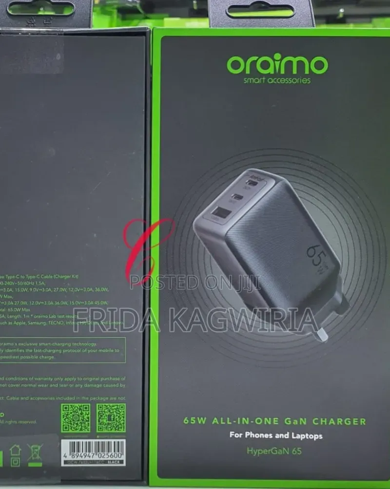 Oraimo Hypergan 65w Gan Laptop and Phone Super Fast Charger