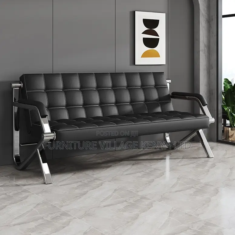 Black Leather 3+1+1 Office Sofa