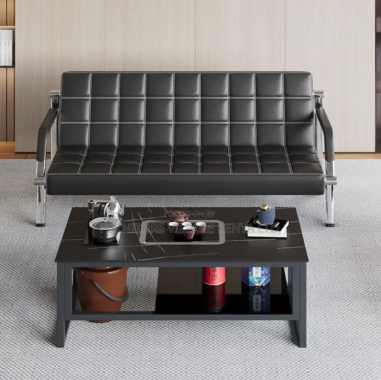 Black Leather 3+1+1 Office Sofa