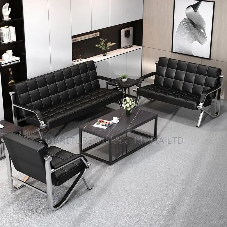 Black Leather 3+1+1 Office Sofa