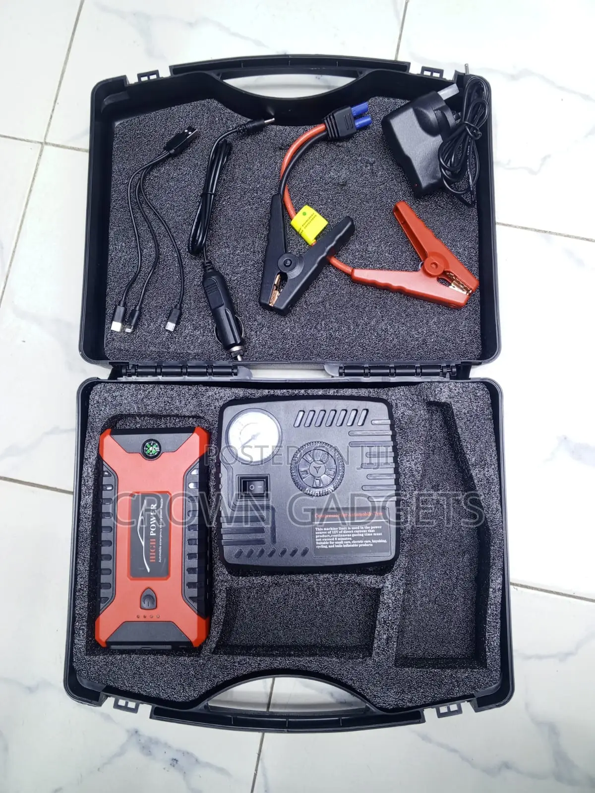 Emergency Vehicle Jump Starter Power Bank With Air Compressor