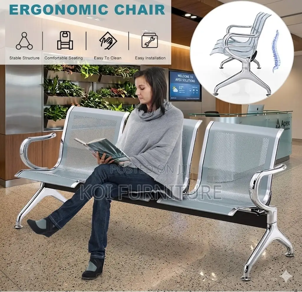 Office Benches; Three Seaters Metallic Office Reception Bench