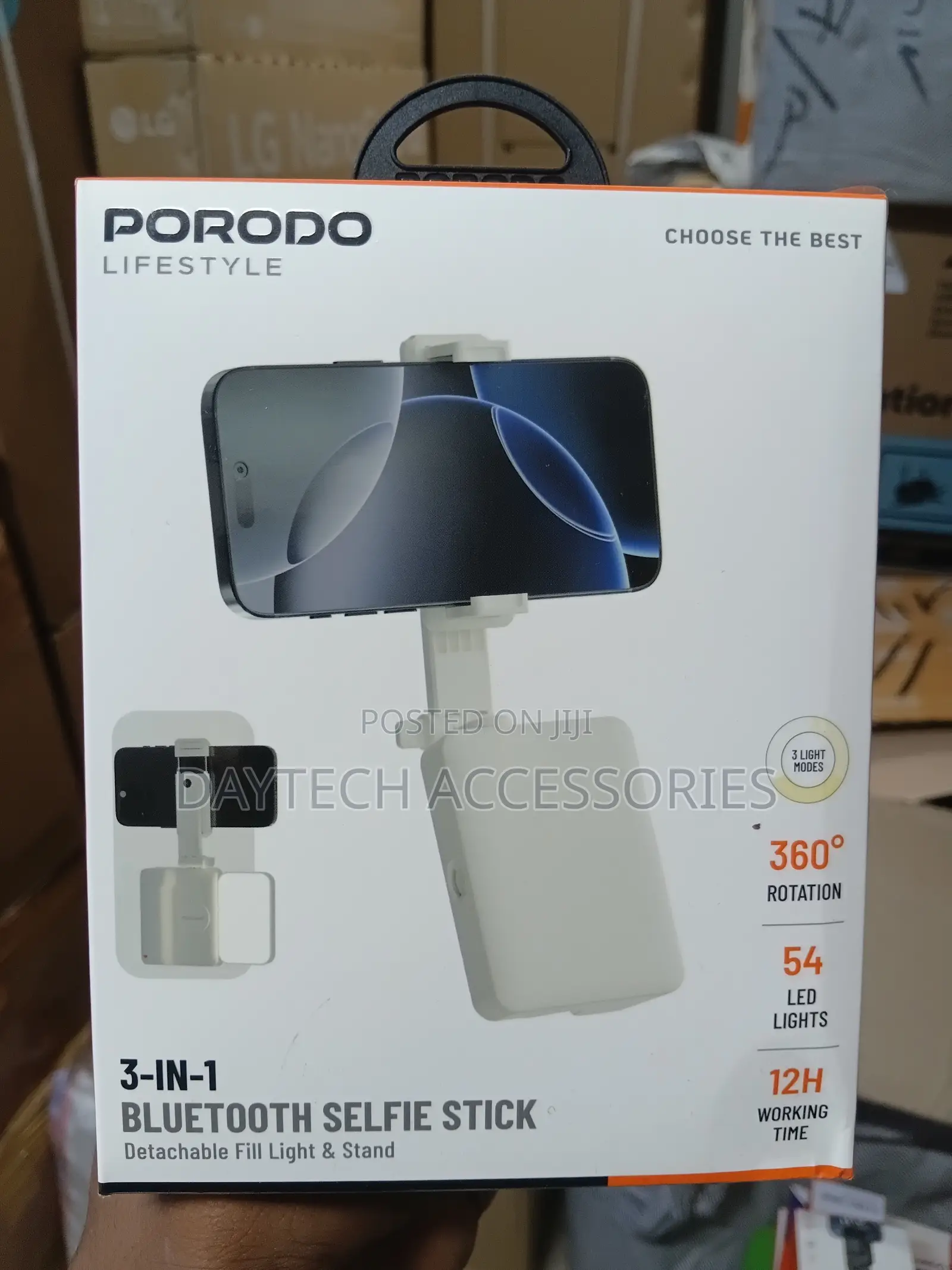 The Porodo Selfie Stick With Bluetooth and Fill Light.
