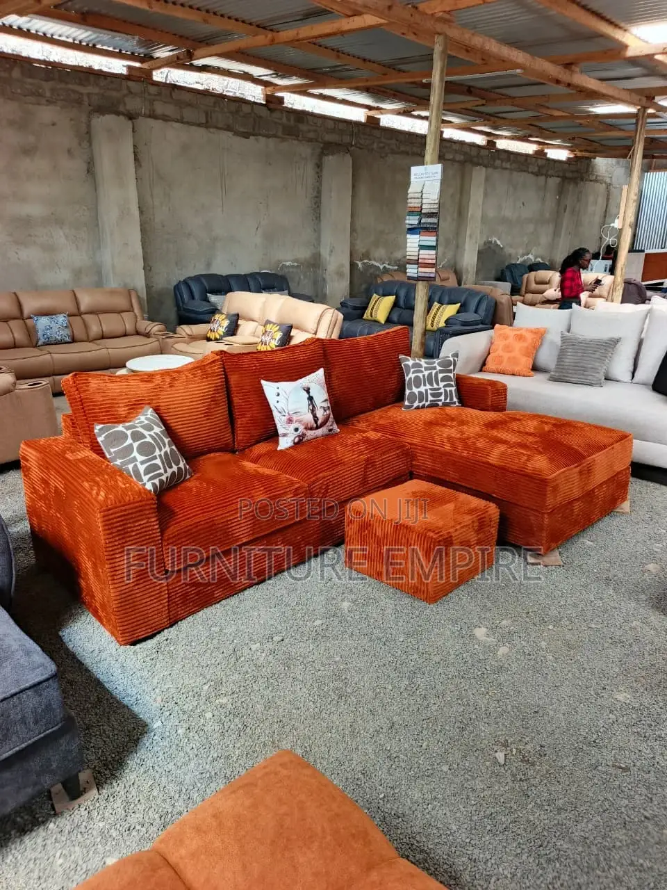 6-Seater Orange L-Shaped Corduroy Sofa