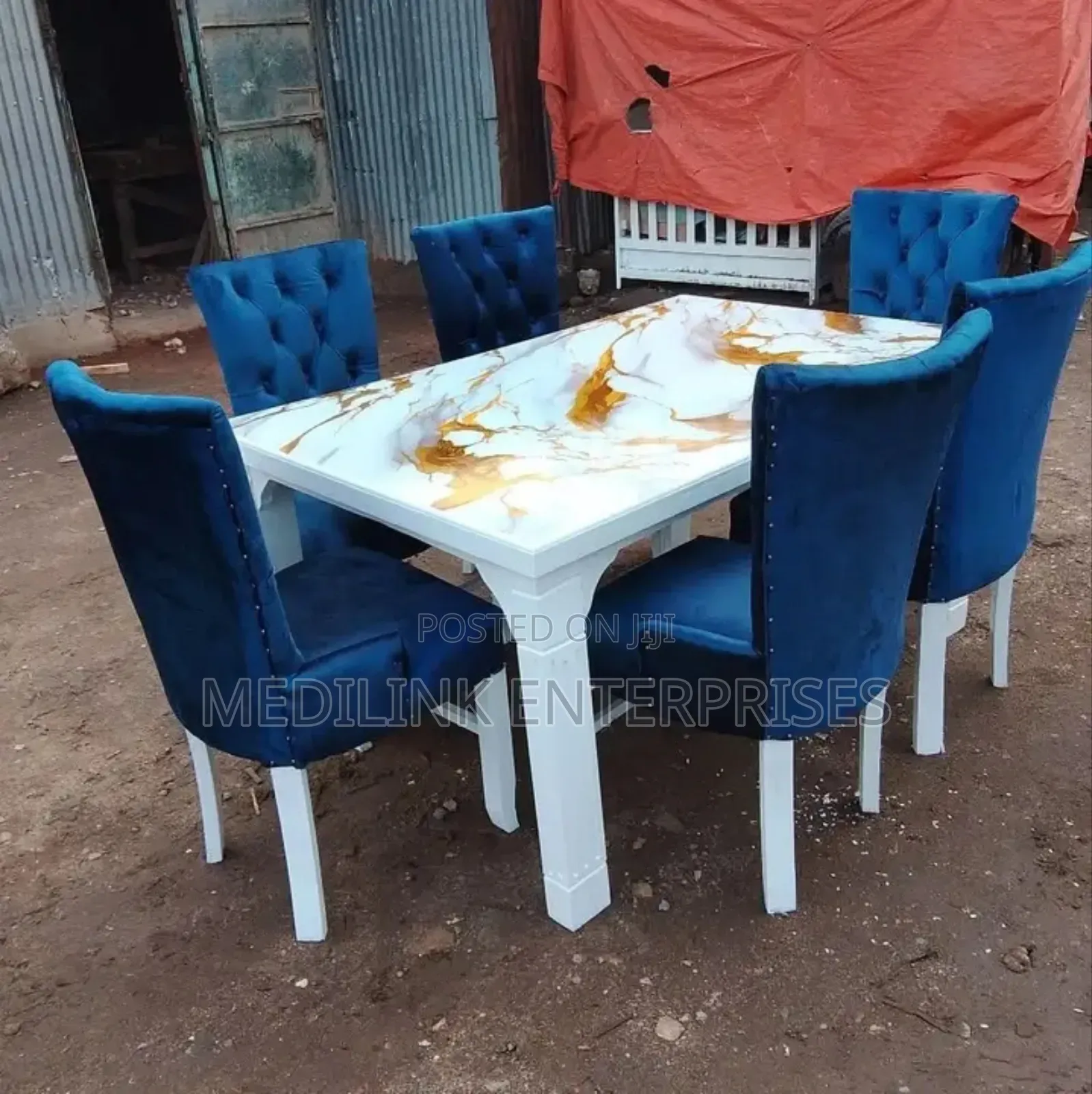 Blu Mixed Marble 6-Seater Dinning Table Set