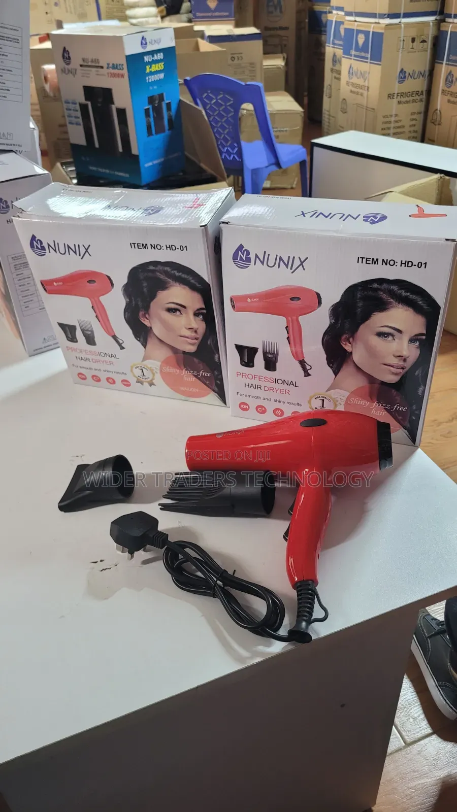 Nunix Model Hd-01 Red Hairdryer Comes With a Concentrator Nozzle