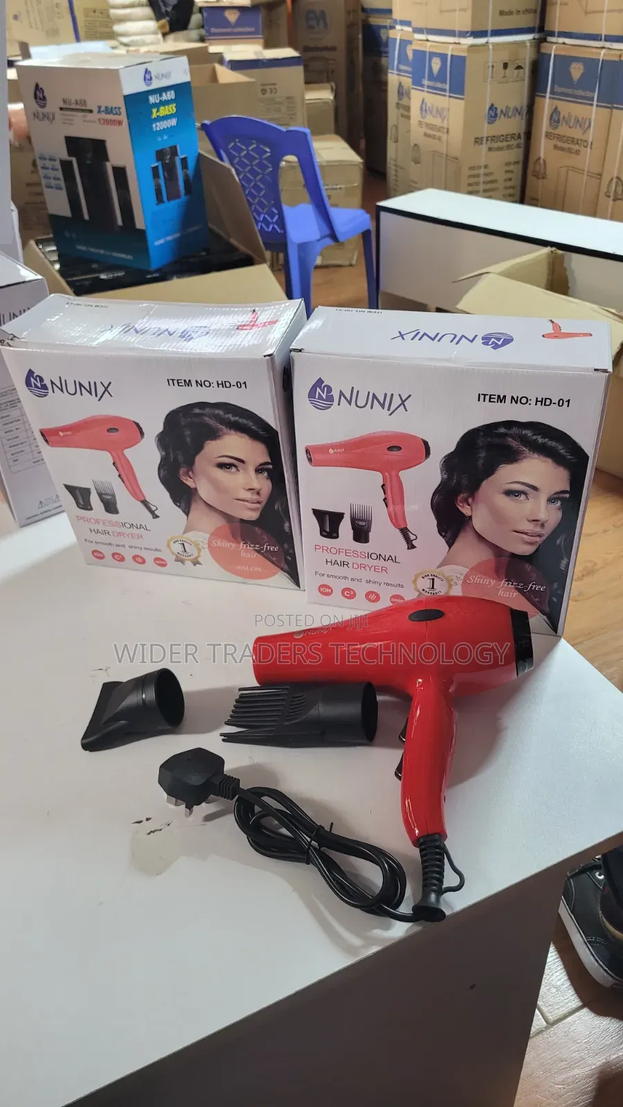 Nunix Model Hd-01 Red Hairdryer Comes With a Concentrator Nozzle