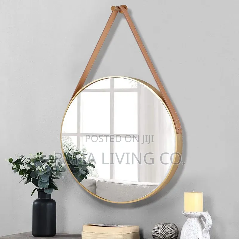 Nordic Round Wall Mirror With Leather Strap | 60cm | 2 Colours