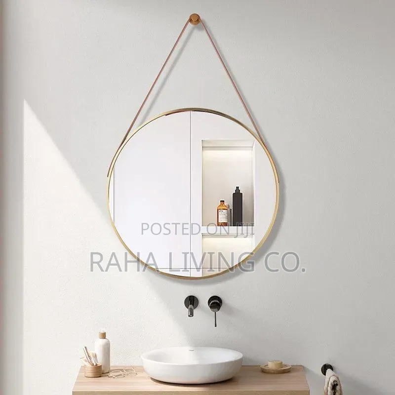 Nordic Round Wall Mirror With Leather Strap | 60cm | 2 Colours