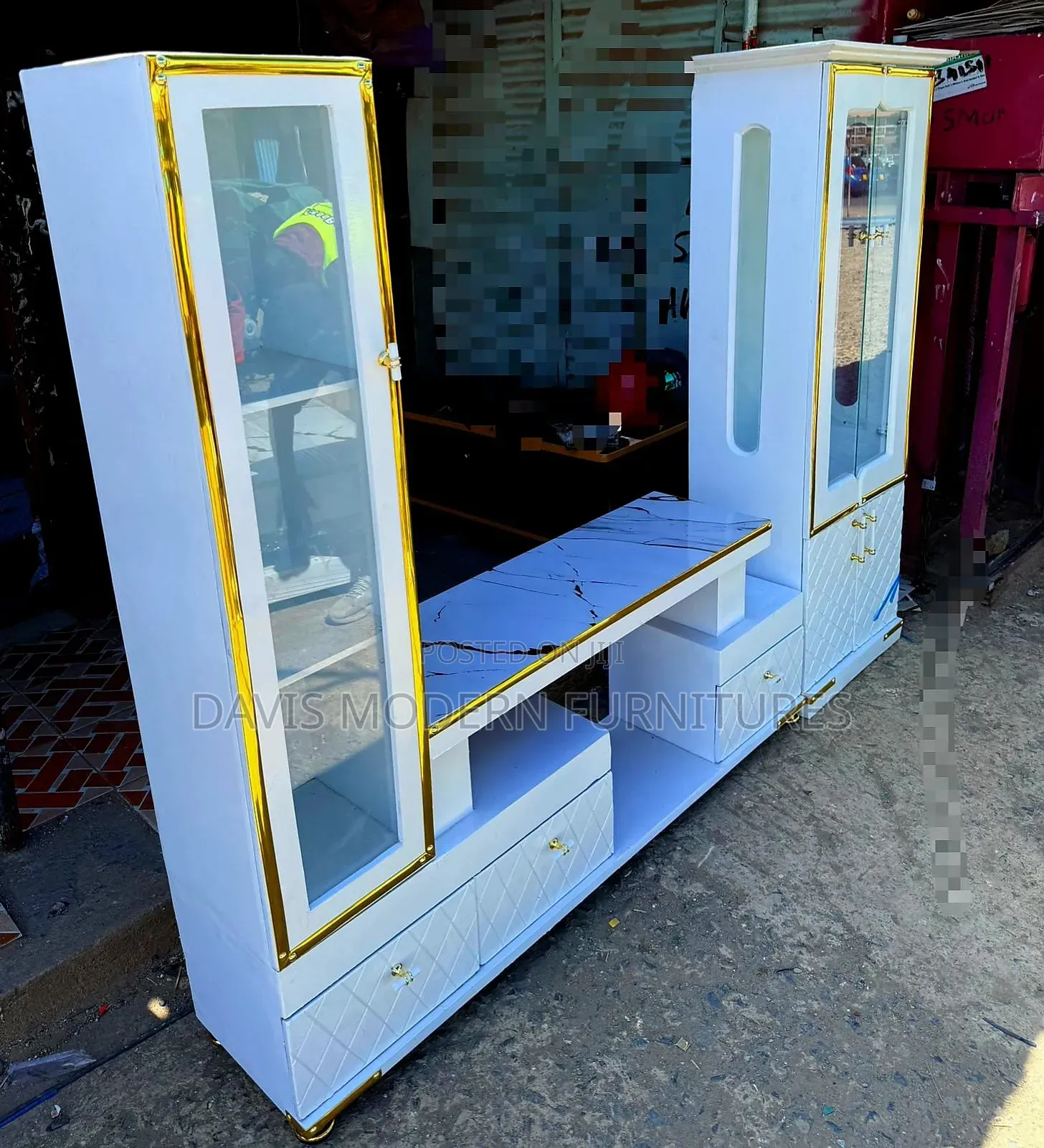 Modern White and Gold Entertainment Unit