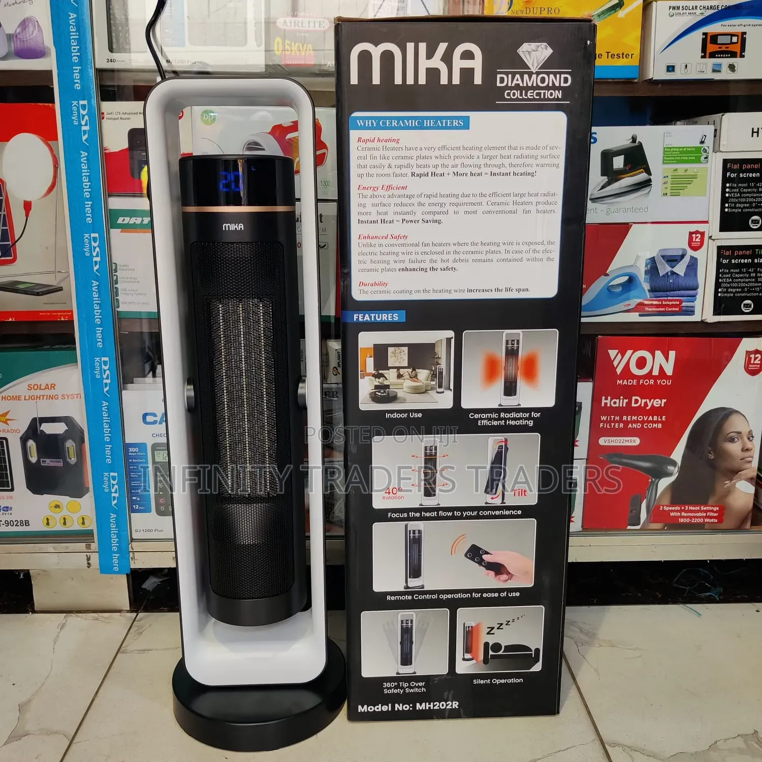Mika Tower Heater With Remote, Fan