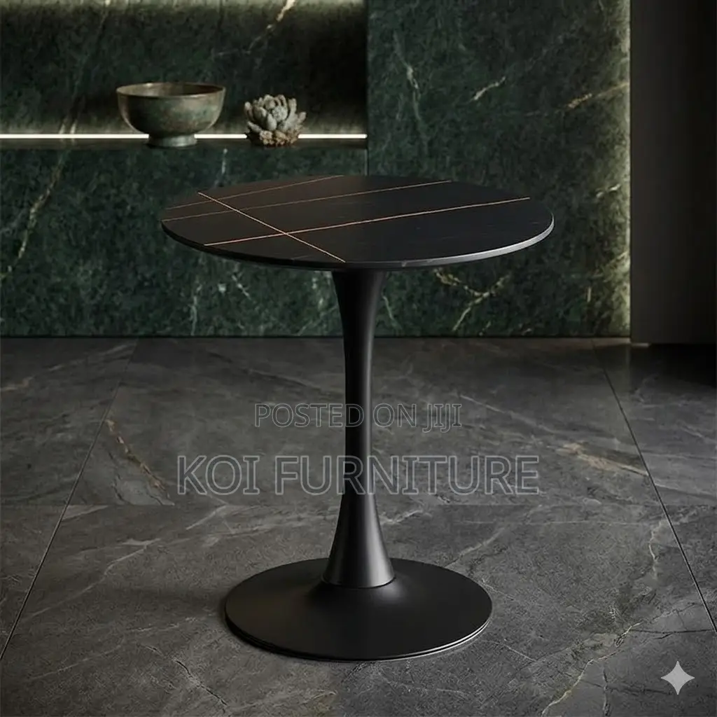 Coffee Table; Round Black Nesting Marble Table