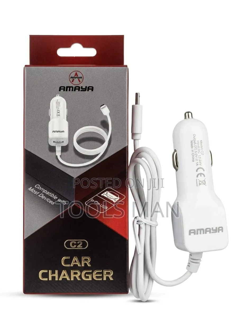 Amaya C2 Fast Car Charger Adapter - 2.1a Output White.