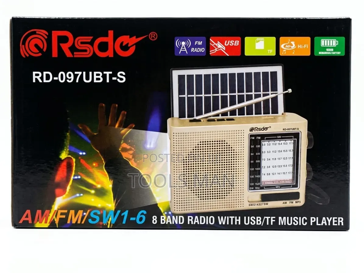 Rsdo Solar 8-Band Portable Radio - Bluetooth Usb Tf Card Mp3 Player.