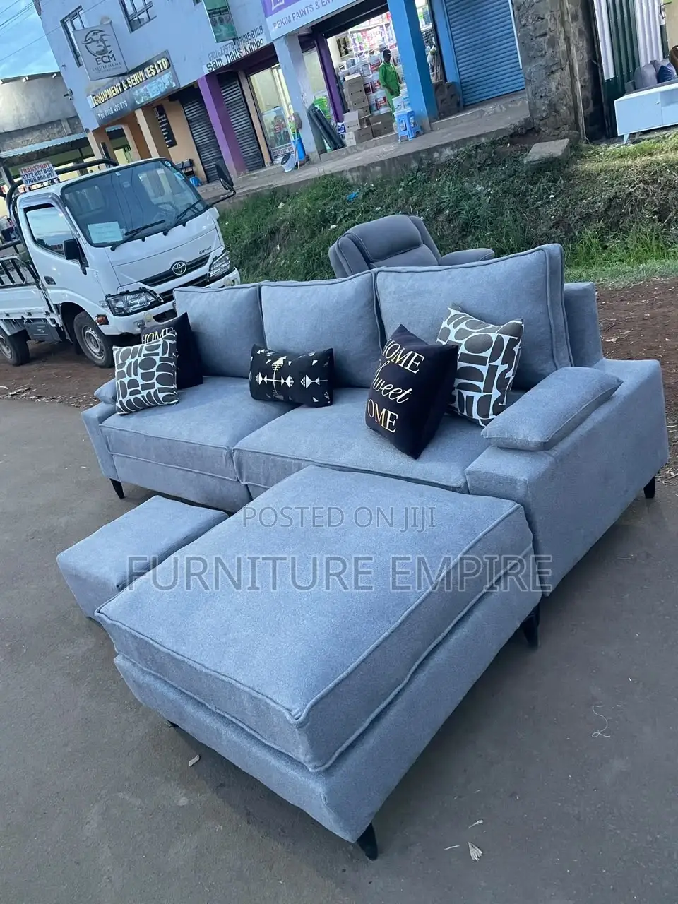 6 Seater Grey L Seat Sofa With Footrest Modern Comfort Design
