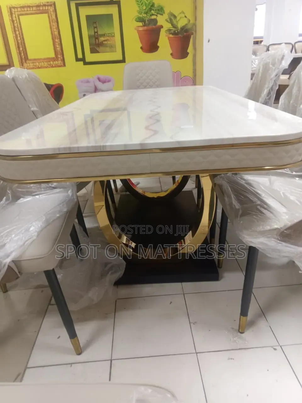 Special Offer! 6-Seater Dining Set. Marble Top Table Leather Seats