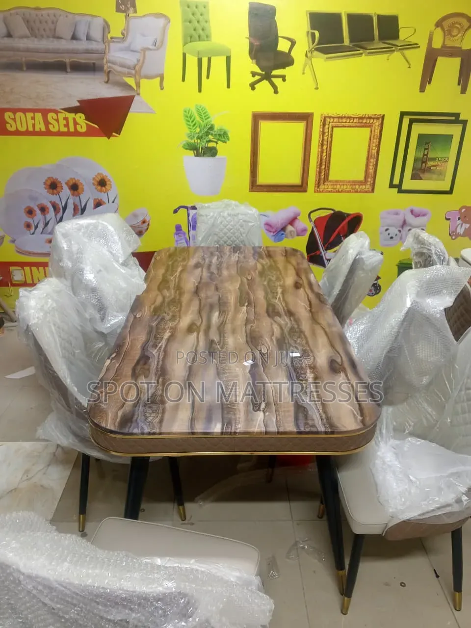 Special Offer! 6-Seater Dining Set. Marble Top Table Leather Seats