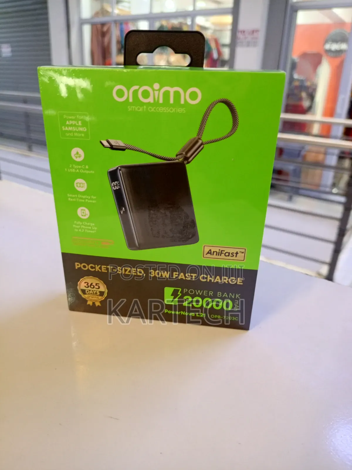 Oraimo 20000mah Power Bank 30w Pd Fast Charge, Type-C Built-in Cable