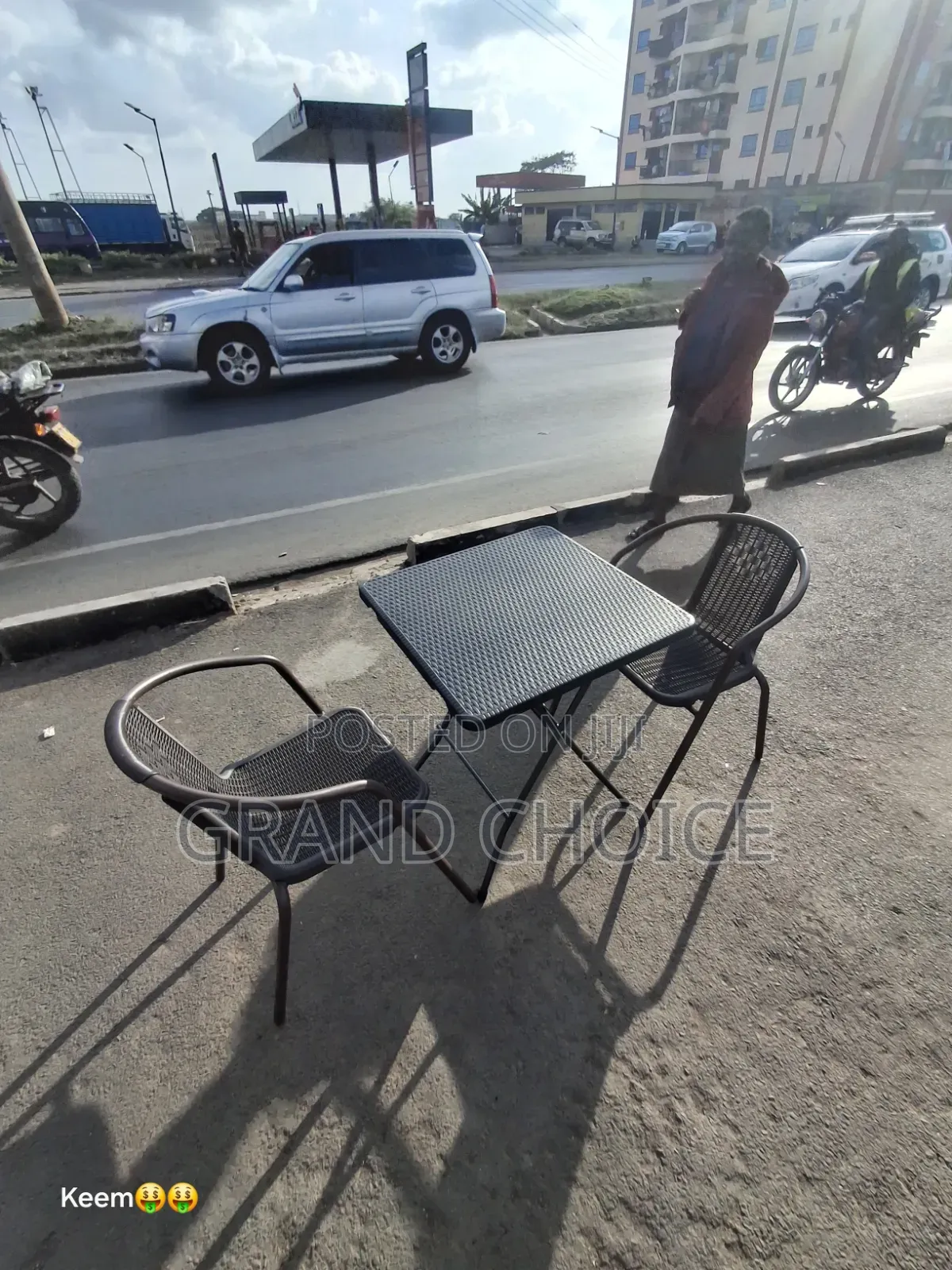 Square Foldable Table With Two Rattan Chair