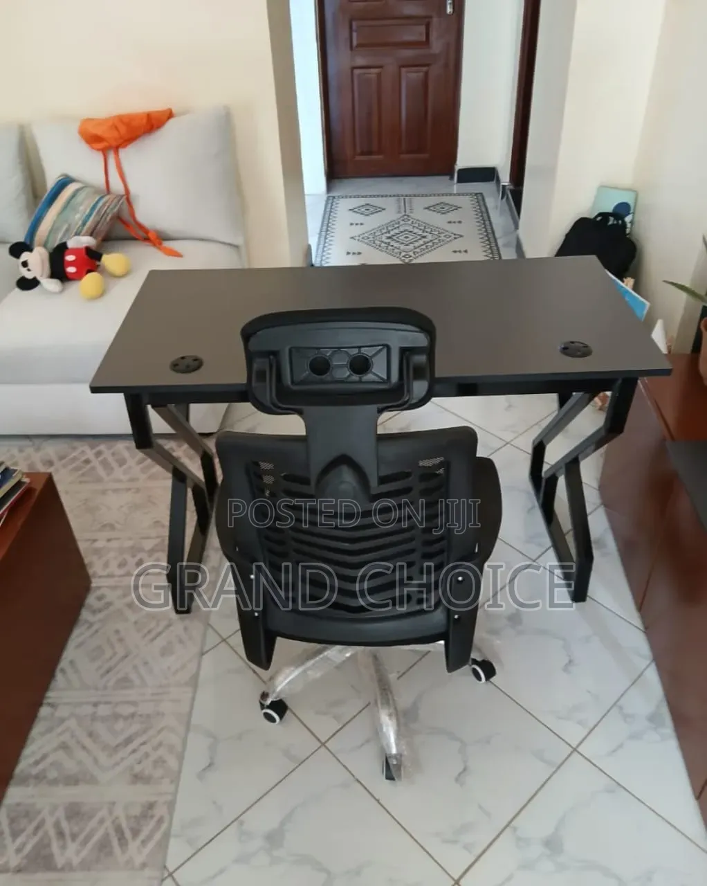 Metallic Desk With Swivel Headrest Office Chair