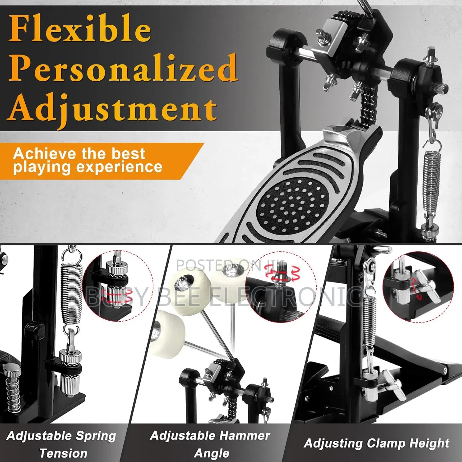 Adjustable Longboard Kick Bass Drum Pedal