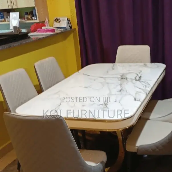 Dining Set; Six Seaters Golden Dining Set