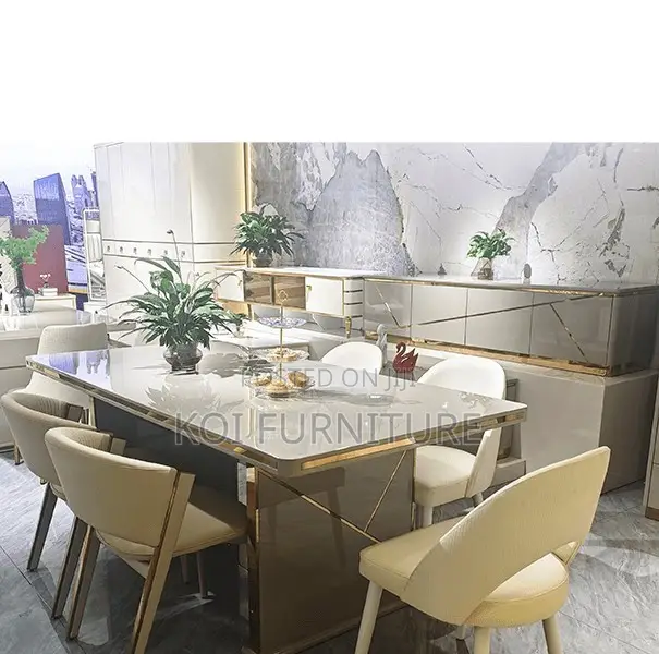 Dining Set; Six Seaters Golden Dining Set