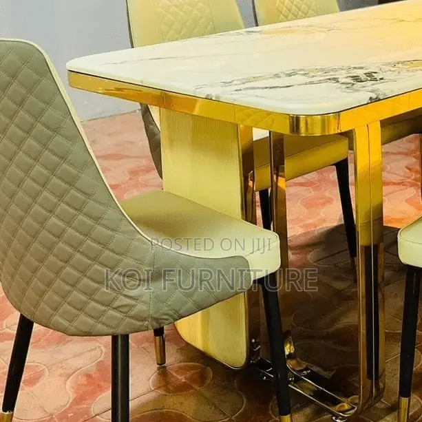 Dining Set; Six Seaters Golden Dining Set
