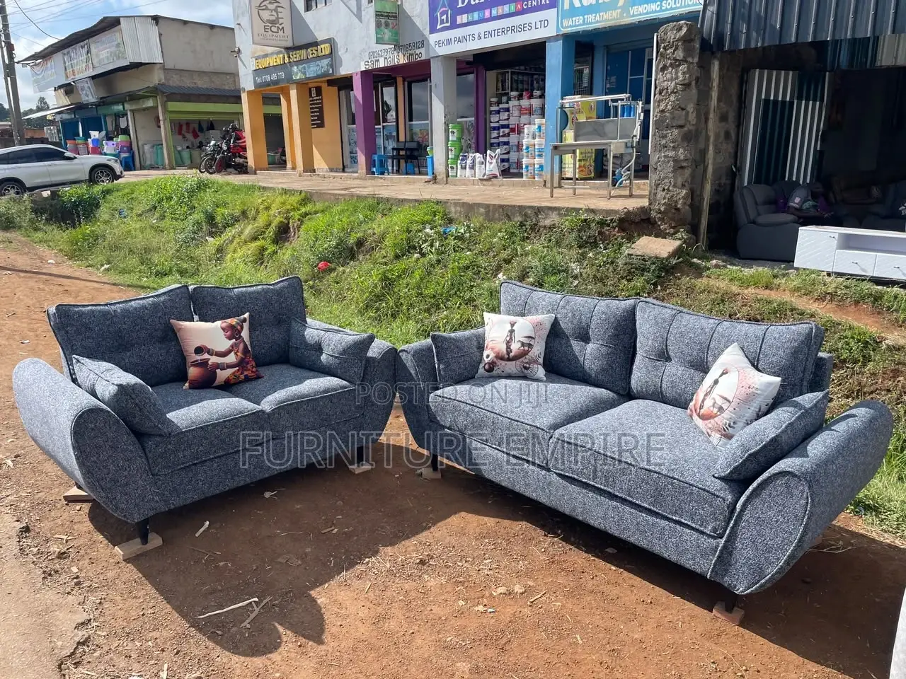 3-2 Seater Grey Butterfly Sofa Set Elegant Cushioned Design