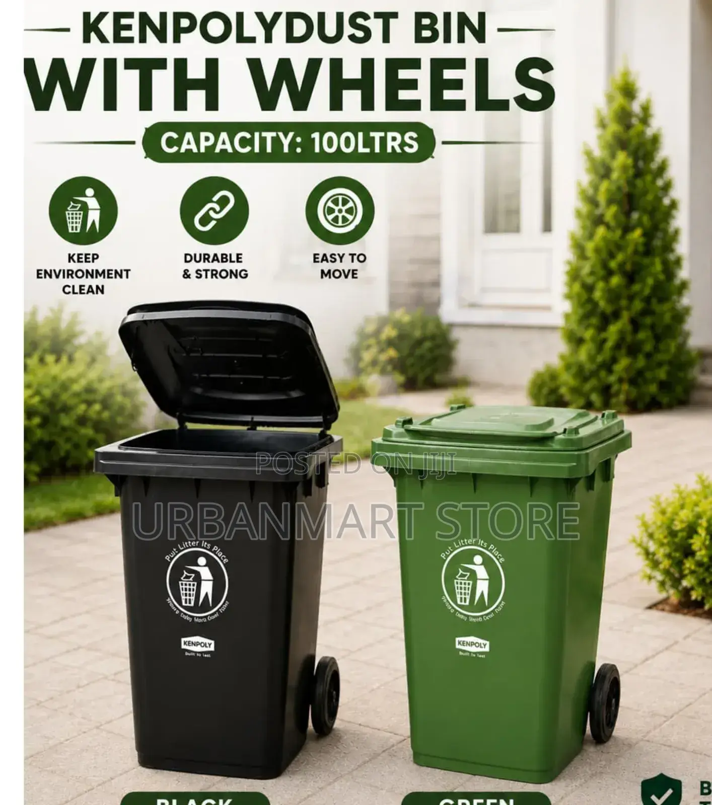 100 Litres Wheeled Dust Bin – Strong Outdoor Indoor Waste Bin
